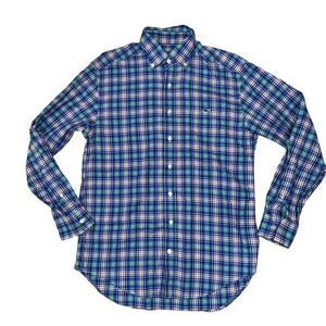 Vineyard Vines Tucker Long Sleeve Blue Pink Plaid Button‎ Down Shirt Size Small